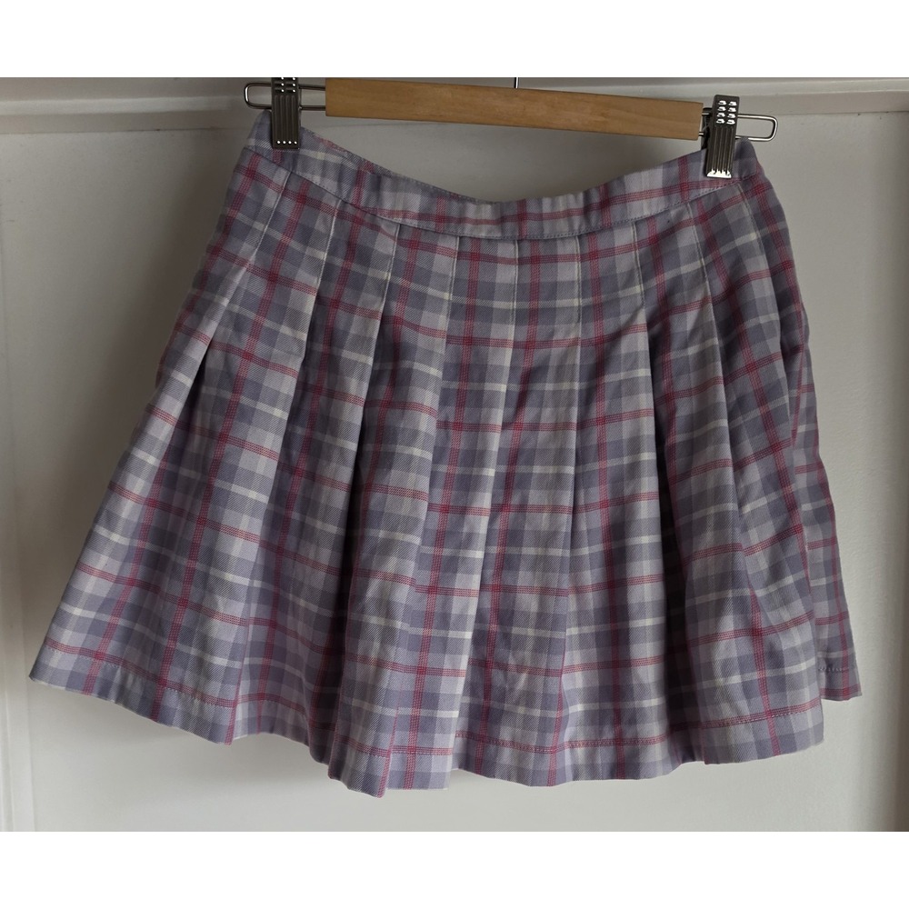 Self E Women M Plaid Mini Skirt Purple Pink White Casual Classic Pleated